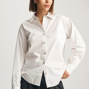 LONG SLEEVE BUTTON-UP SHIRT IN BEIGE STRIPE