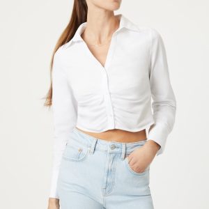 CROPPED BUTTON-UP SHIRT IN WHITE