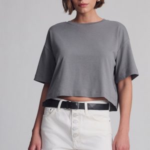SPORTY LUXE CREW NECK T-SHIRT IN SILENT STORM