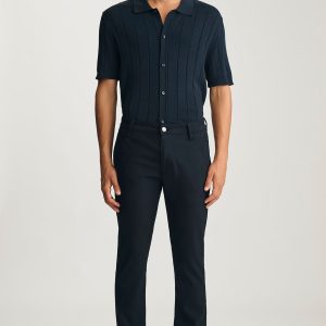 MILTON SLIM STRAIGHT CHINO IN NAVY FEATHER TWEED