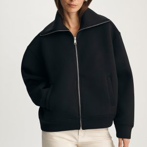 SPORTY LUXE ZIP-UP SWEATSHIRT IN BLACK