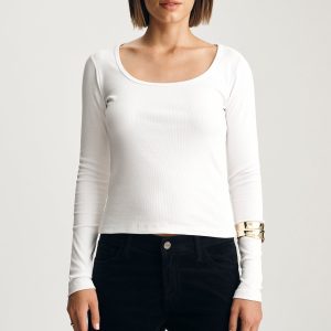 SOFIA RIBBED SQUARE NECK T-SHIRT IN WHITE