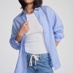 LINEN BUTTON-UP SHIRT IN BLUE HERON