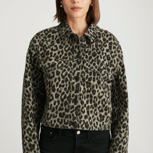 MAREN CROP JACKET IN GREEN LEO DENIM