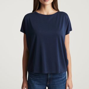 LUXE TOUCH TENCEL™ BOAT NECK T-SHIRT IN MOOD INDIGO
